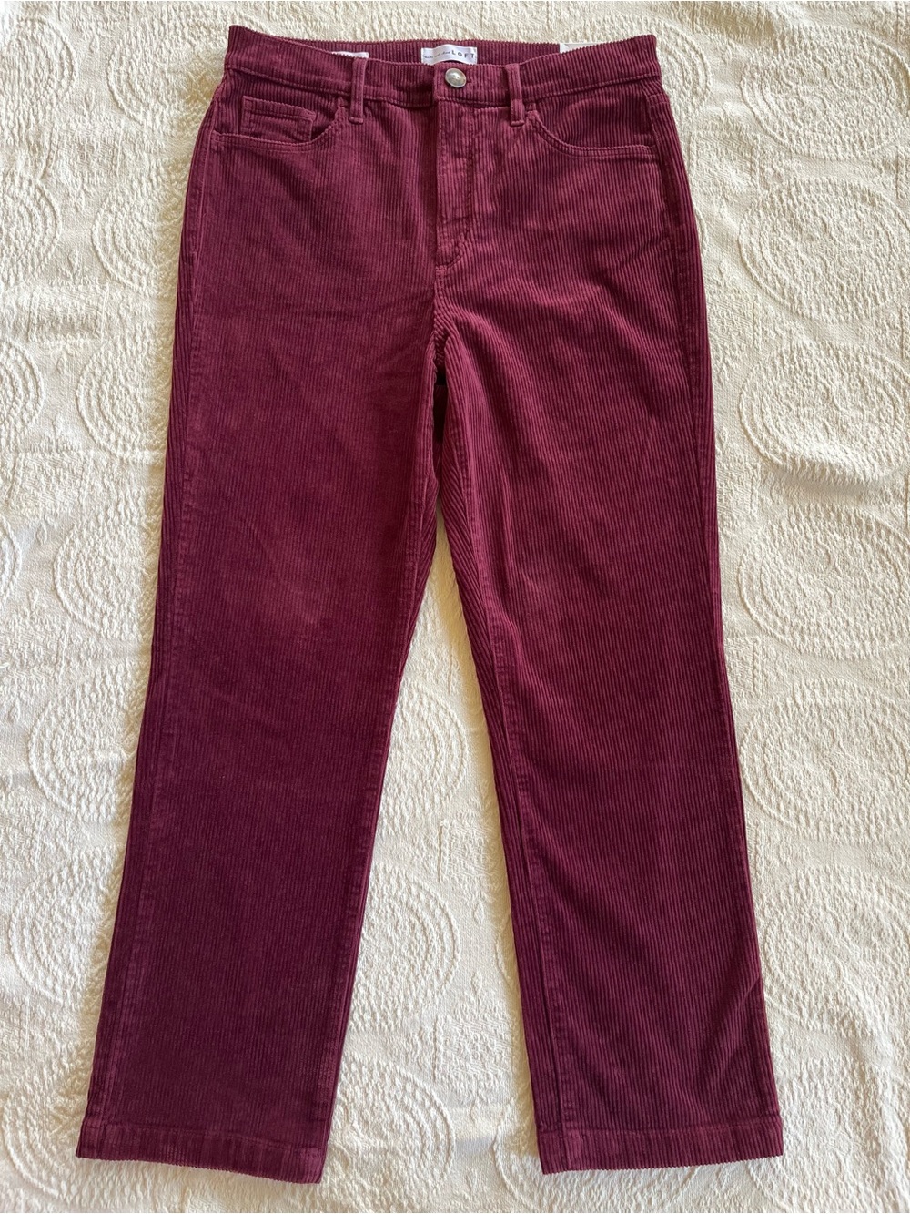 LOFT NWT The Straight High Rise Corduroy Jeans in Dark Red Size 30/10